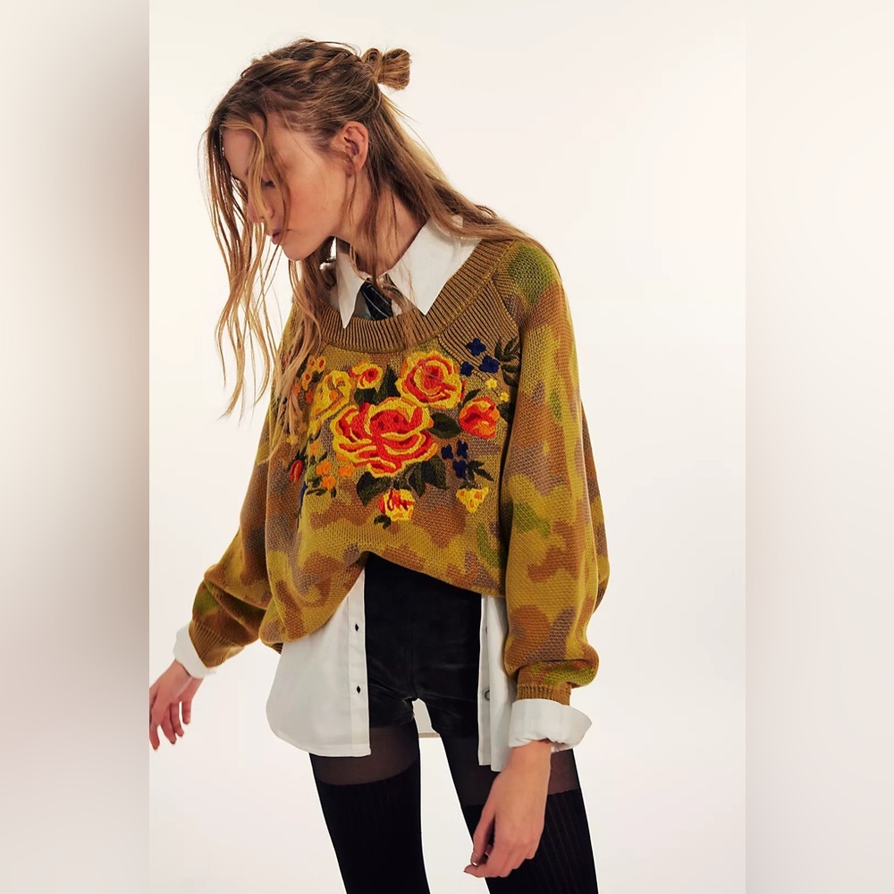 Free People Camo Rose Pullover
